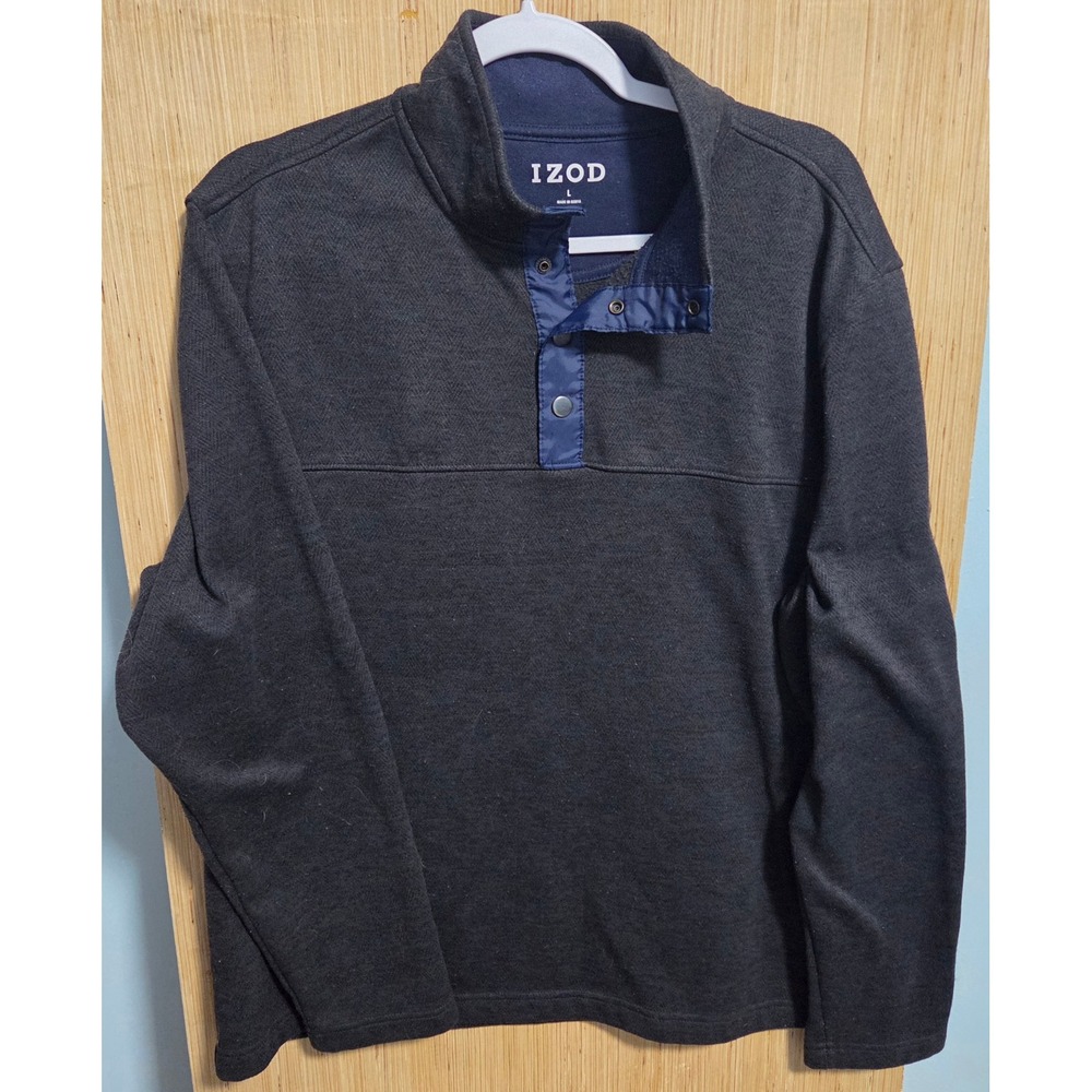IZOD Mens Charcoal Gray Heather Quarter Snap Fleece Pullover Mock Neck Large